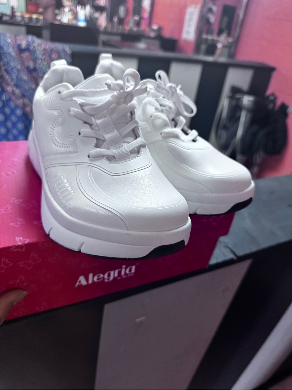 Alegria White Chunky Lace-Up Platform Sneakers